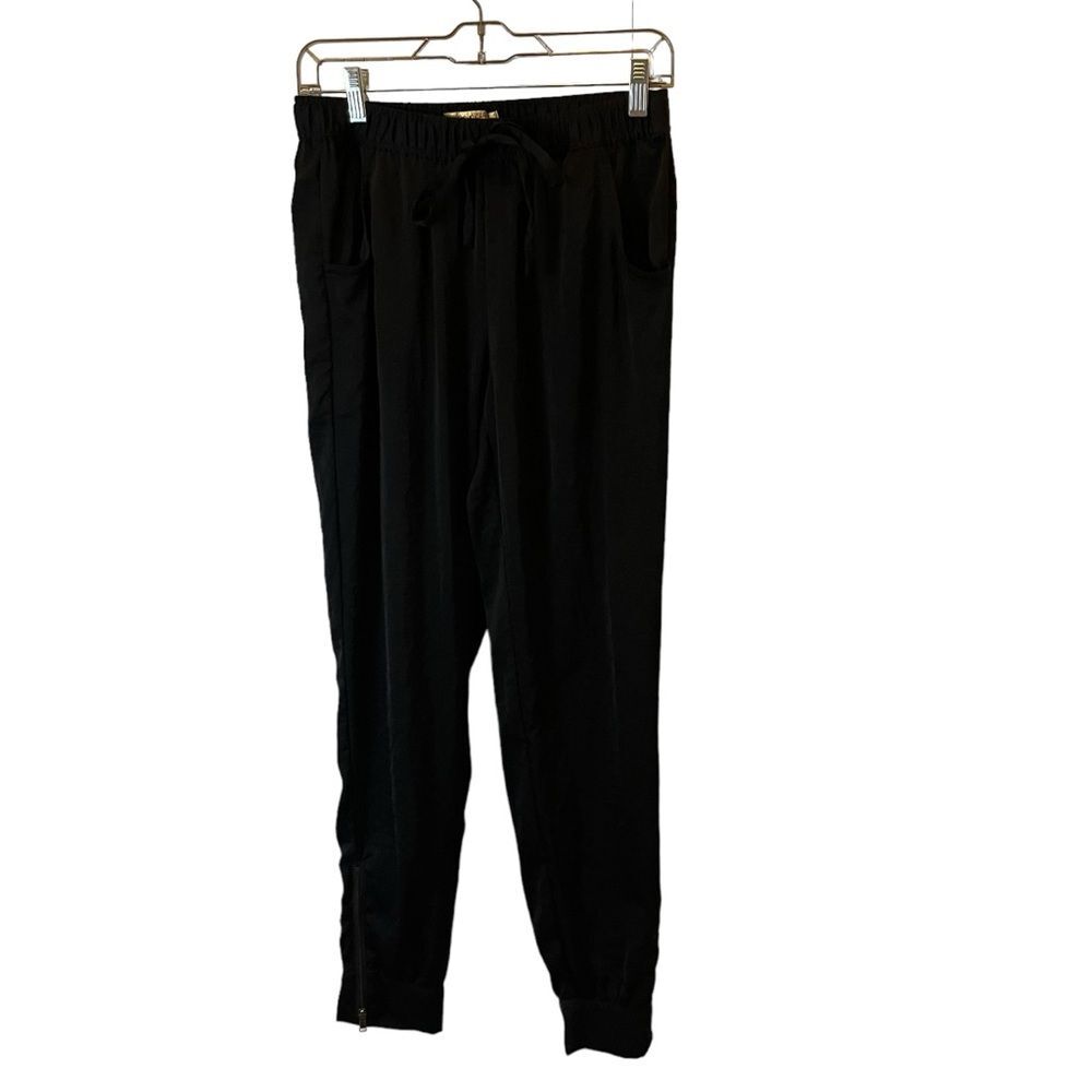 Vera Wang Princess Pants Womens Size M Black Jogger Ankle Zip Pull On Satin